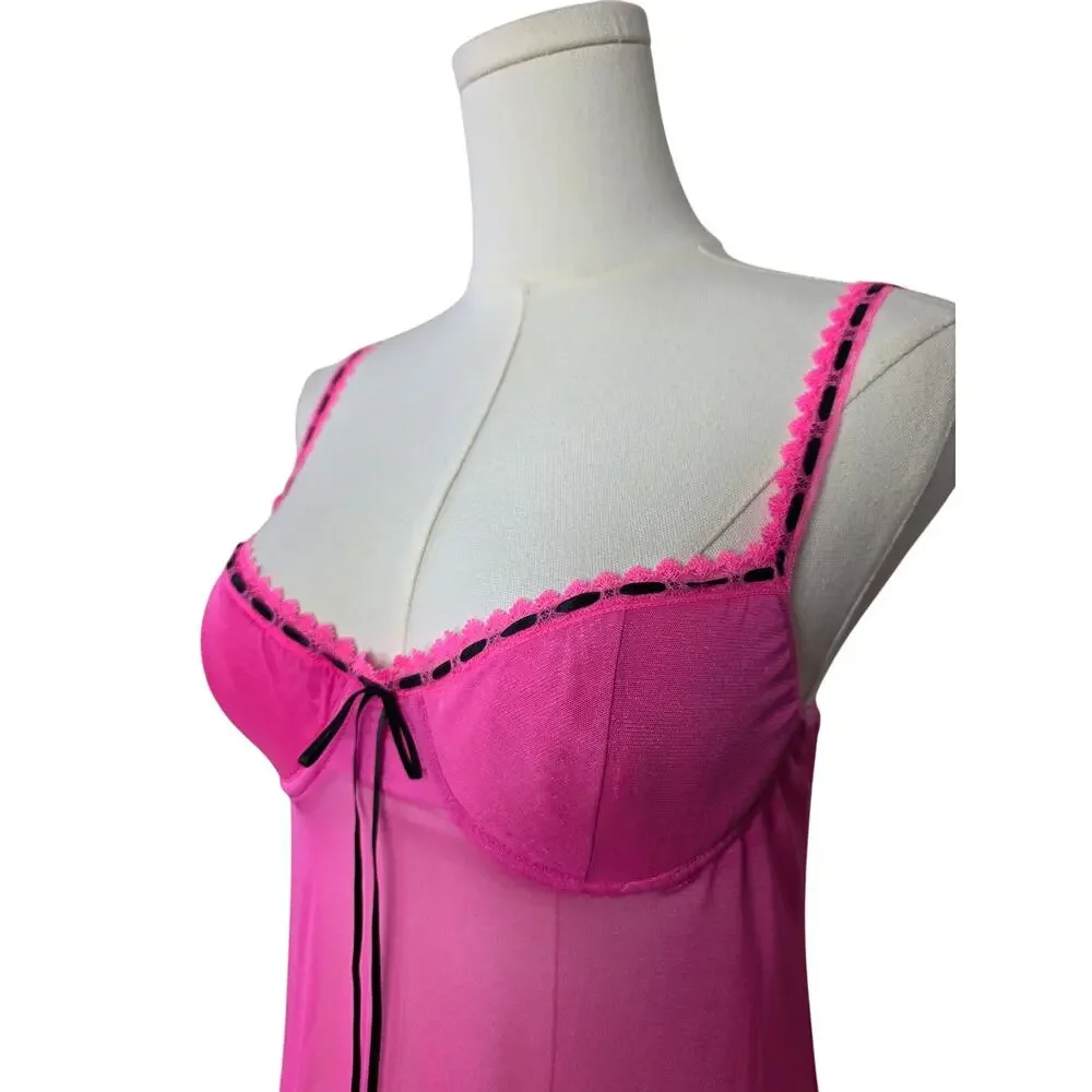 VS Hot Pink Sexy Mesh Lace-Detail Lingerie